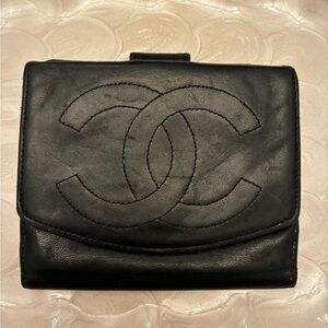 CHANEL Black Leather Compact Wallet
